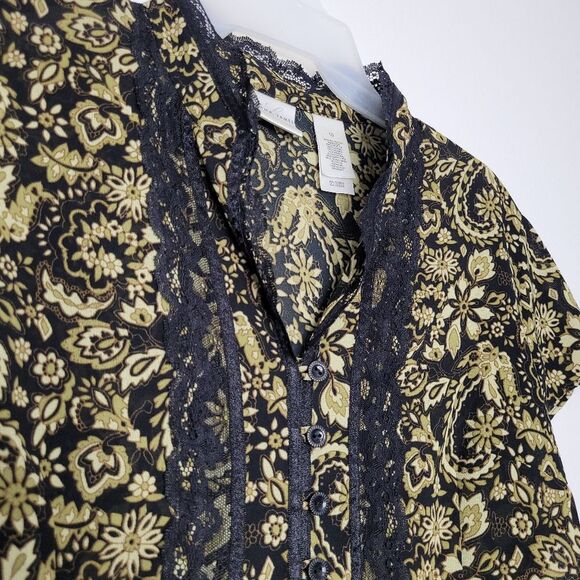 Dark victorian paisley print lace enchanting charming cap sleeve blouse size 10 - Picture 3 of 6